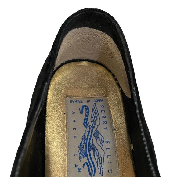 Vintage Perry Ellis Womens 8AA Black Suede Embroidered Red Floral Slip On Flats - Picture 9 of 16